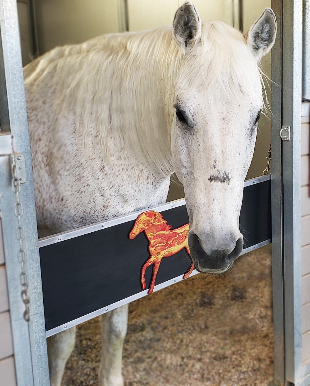 Horse Stall Guard No Permanent Hardware for Metal Stalls Sturdy Wood, and Hanging Chain
