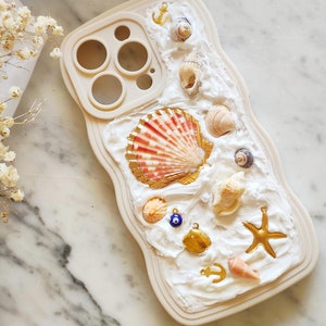 IPHONE HOESJE Custom Wave Shell • Mobiele telefoonhoesje •, Esthetisch •Strand • HANDGEMAAKT •Hawaii, Florida, Zeeschelpen •