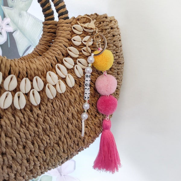 Porte-clés pompon estivale à franges breloque de sac avec personnalisation