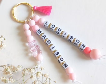 Personalized teddy bear key ring • acrylic and silicone bead Personalized First names • handmade • Birthday • Offer • Made with LOVE