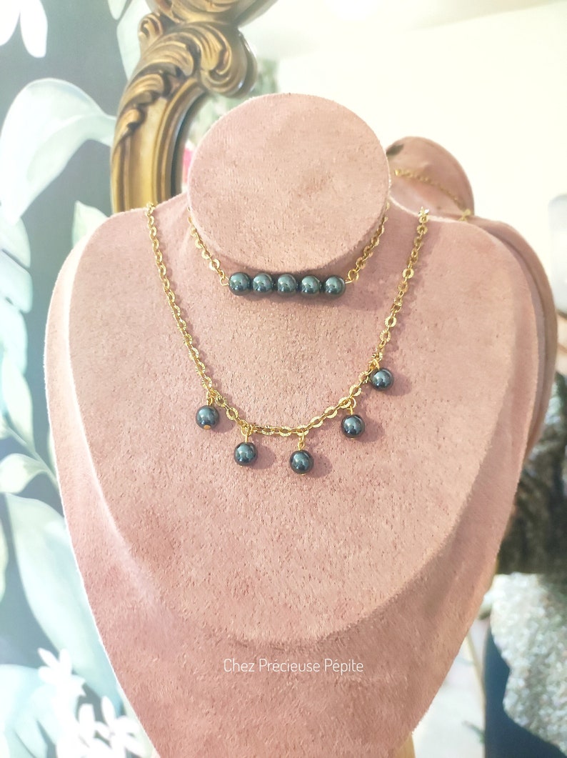 Parure de bijoux en hématites un collier et un bracelet Perles naturelles destinés aux femmes Offrir Handmade Minimaliste image 2