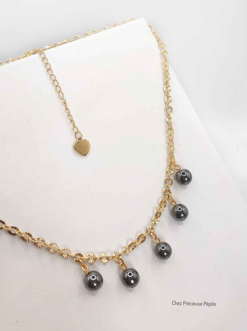 Parure de bijoux en hématites un collier et un bracelet Perles naturelles destinés aux femmes Offrir Handmade Minimaliste image 4
