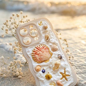 Coque IPHONE  Vague personnalisée   coquillage • coque de portable •, esthétique •plage • FAIT MAIN •Hawaii, Floride, Coquillages de mer •