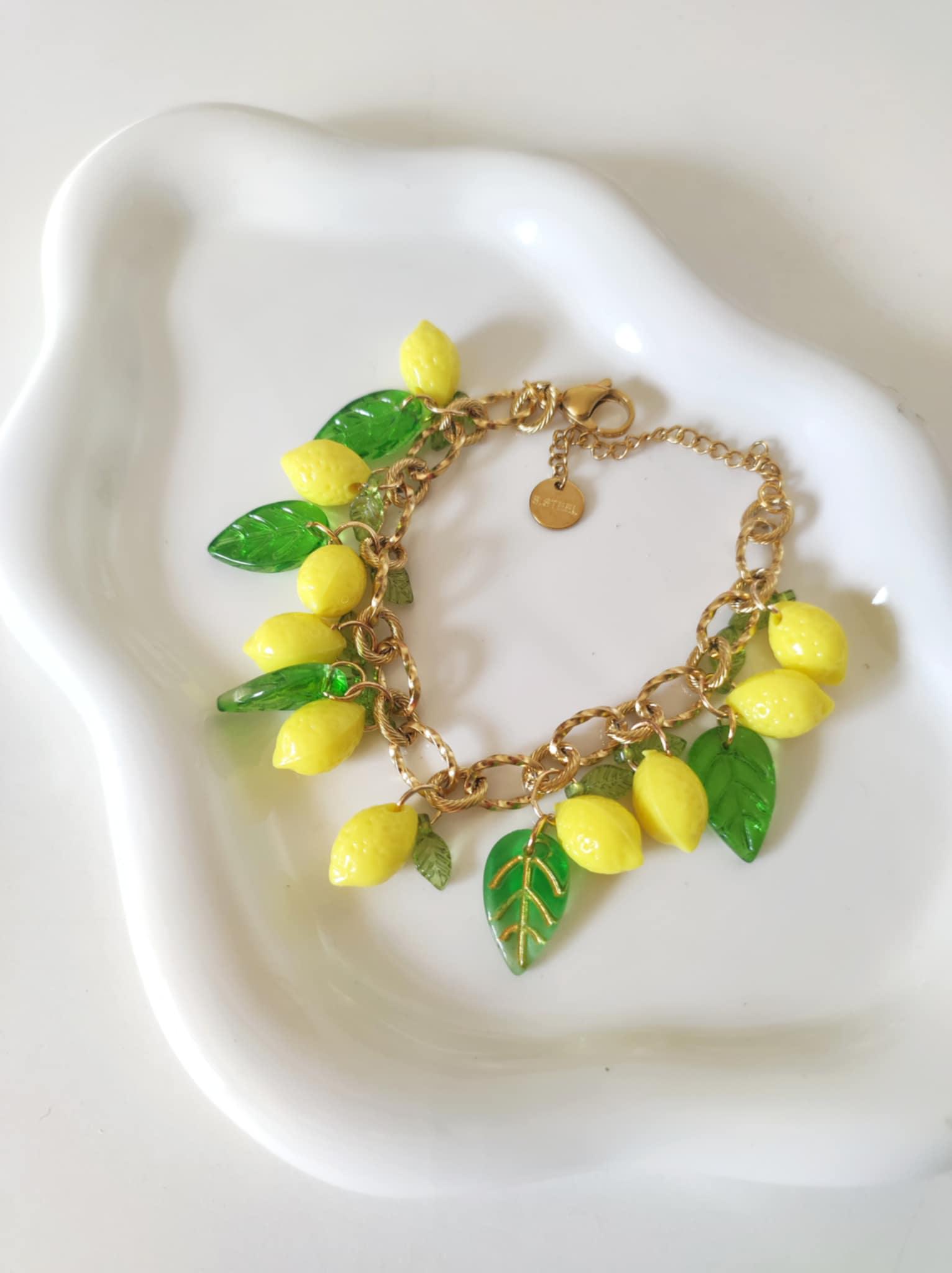 Bracelet Femme à Pendentif Fruits Réglable - Pastèque, Ananas, Cerises, En Acier Inoxydable