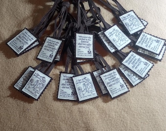 Brown scapular with brown cord, set of 10, 100% wool Catholic devotional, polyester cord
