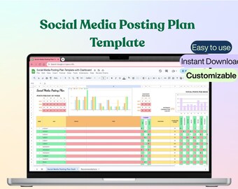 Social Media Posting Plan Google Sheets | Digital Content Calendar Template | Editable Marketing Planner Spreadsheet for Small Business