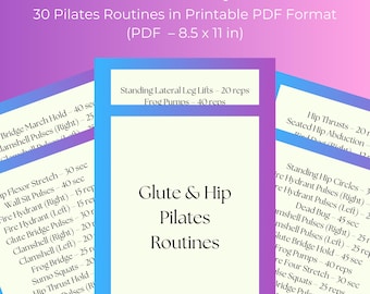Pilates Glute & Hip Routines | 30 Lower Body Sculpt and Tone Workout Sheets – 8.5x11 Printable PDF | Digital Download