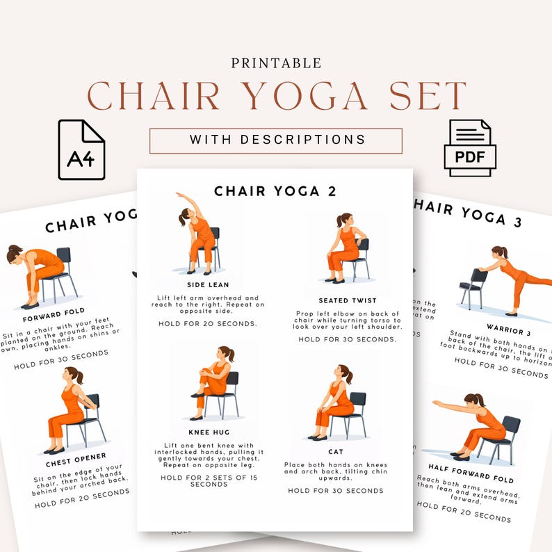 Chair Yoga Printable | Chair Yoga Exercise Chart With Descriptions