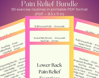 Lower Back Pain Relief Bundle | 90 Daily Exercise Routines for Back Pain | Printable Mobility, Strengthen, and Stretch Sheets | PDF 8.5x11