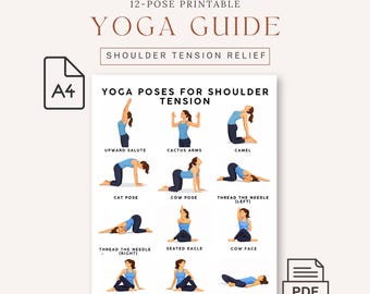 Yoga Guide for Shoulder Tension Relief | 12 Pose Printable Illustrated Yoga Guide for Tight Shoulders | 8.5 x 11 PDF Digital Download