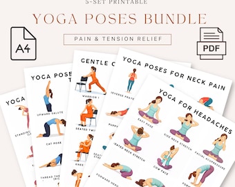 Yoga Poses PDF Mega Bundle | Stretch Routine for Headache Relief, Neck Pain Relief, Back Pain Relief, and Shoulder Pain Relief + Chair Yoga