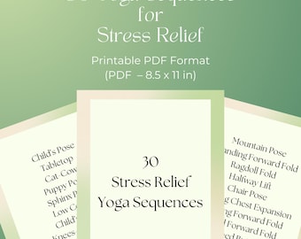 30 Stress Relief Yoga Sequences PDF 8.5x11 | Calming Yoga Flow Printables | Relaxation Yoga Routines | Gentle Home Yoga