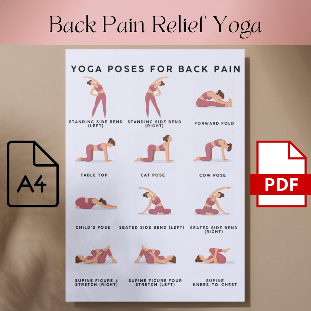 Yoga for Back Pain Printable PDF | 12 Yoga Pose Illustrations for Lower ...