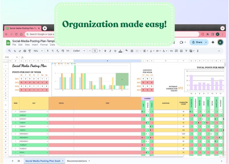Social Media Posting Plan Google Sheets | Digital Content Calendar ...