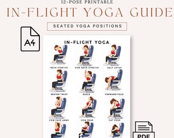 Seated Yoga Routine for Airplane | In-Flight Stretching Routine | Printable 8.5 x 11 in PDF