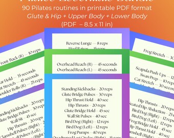 Pilates Essentials Bundle | Upper Body, Lower Body & Glute Pilates Workout Sheets | 90 Printable Pilates Routines PDF 8.5x11