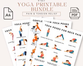 Yoga Poses PDF | 4 Yoga Sequences: Back Pain Relief + Neck Pain Relief + Shoulder Pain Relief + Chair Yoga Printable | 8.5 x 11 in