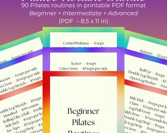 Pilates Posters | Beginner, Intermediate & Advanced | Pilates Workout Set (90 Printable Routines) – PDF 8.5x11 Digital Download