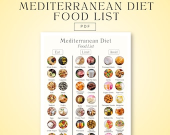 Mediterranean Diet Food List Printable | Mediterranean Diet | Printable Food List | Diet PDF | Instant Download | Healthy Eating Guide
