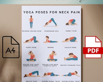 Yoga for Neck Pain Guide | 12 Gentle Poses for Neck & Shoulder Relief | Printable Yoga Chart PDF 8.5x11