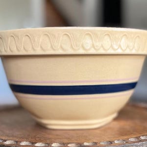Rare Vintage Over and Back Yellow Ware Stoneware Bowl