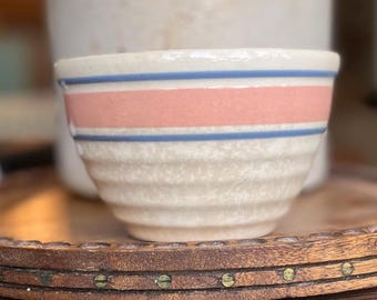 Vintage Hull Pink and Blue Stripe Custard Cup/Bowl