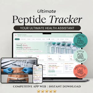 Peptide Tracker HTML Web App, Peptide Journal, Injection Log, Cycle Planner, Inventory, Weight and Wellness Tracker