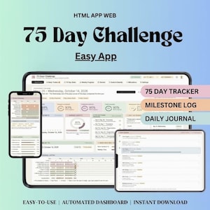 75 Soft Challenge HTML Habit Tracker, 75-Day Wellness Planner Web App