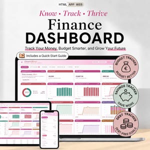 Ultimate Digital Personal Finance Dashboard HTML Web App Budget Planner, Expense Tracker, Debt Payoff Net Worth, Savings Tracker