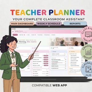 Ultimate Teacher Planner | Interactive Digital Planner | Lesson Plans, Gradebook, Attendance & Classroom Management