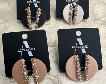 Gold semi circle earrings, circle studs, brown, black, pink, white, lightweight , gold druzy earrings, black stud earrings, half circle