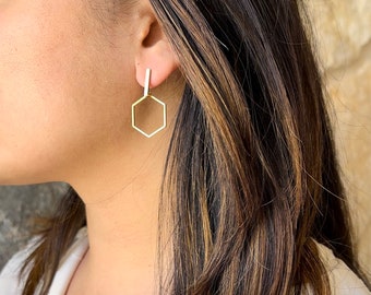 Minimalistic gold earrings, 18k gold earrings set, 18k earrings, simple earrings, hexagon earrings, everyday earring set