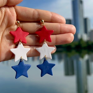 America earrings, Red white and blue earrings, Patriotic earrings, Fourth of July Star Earrings, Memorial day earrings, handmade earrings