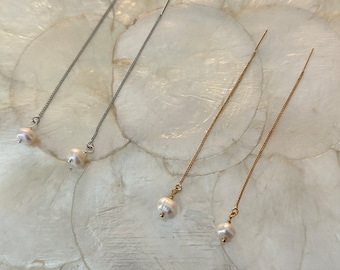 Freshwater pearl threaded earrings