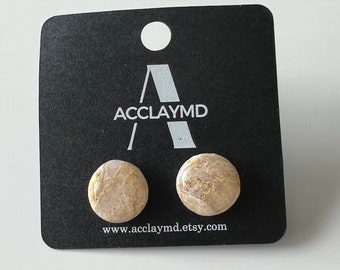 18k gold plated,  white and gold marbled clay earrings- lightweight, earring stud