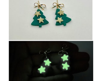Glow in the dark Christmas tree earring studs, handmade, Christmas earring studs, winter earrings, holiday earrings, Christmas tree earrings
