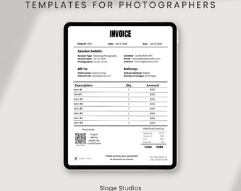 Plantilla de factura para fotógrafo profesional / Factura editable en Canva (Descarga digital)
