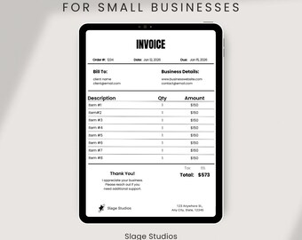 Plantilla de factura minimalista blanca / Factura editable de Canva / Tamaño carta (EE. UU.) + A4