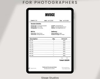 Plantilla de factura para fotógrafos / Formulario empresarial editable en Canva (Descarga digital)