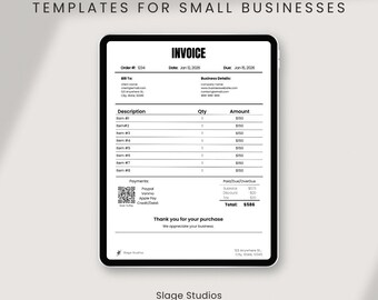 Plantillas de facturas editables profesionales para pequeñas empresas / Paquete de facturas de Canva / Diseños estándar y con muchos artículos