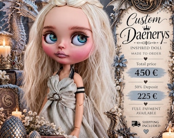 Daenerys Inspired Custom Blythe Doll, Made to Order Blythe, OOAK Fantasy Art Doll, Handmade Collectible Doll
