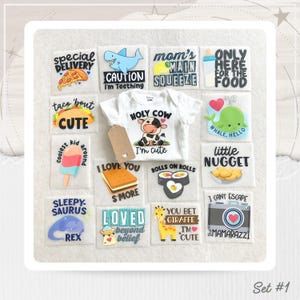 Funny Baby Shower Iron-On Transfers: 15 Gender Neutral Designs -- Set #1