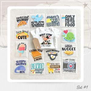Funny Baby Shower Iron-Ons -- 15 Gender Neutral Baby Shower Iron-On Transfers - Baby Shower Set #1