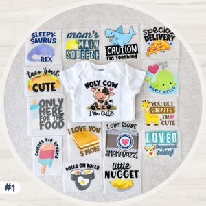 Funny Baby Shower Iron-Ons -- 15 Gender Neutral Baby Shower Iron-On Transfers - Baby Shower Set #1