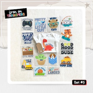 15 Boy Baby Shower Iron-Ons -- Iron-On Transfers Only -- DIY Bodysuit Decorating - Set #5