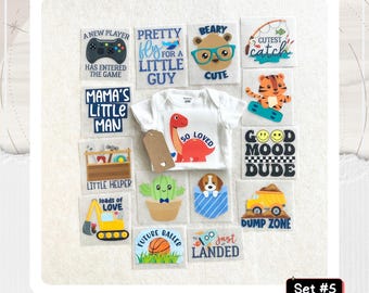 15 Boy Baby Shower Iron-Ons -- Iron-On Transfers Only -- DIY Bodysuit Decorating - Set #5