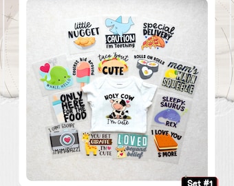 Funny Baby Shower Iron-On Transfers: 15 Gender Neutral Designs -- Transfers Only -- Set #1