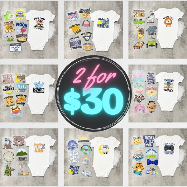 Baby Shower Iron-Ons -- Bundle Deal -- Mix & Match Baby Shower Sets -- Pick Any 2 Sets (Includes 16 Iron-On Transfers)