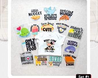 Funny Baby Shower Iron-On Transfers: 15 Gender Neutral Designs -- Transfers Only -- Set #1