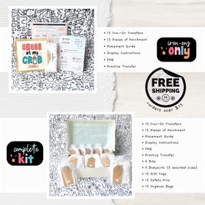 K&ouml;nnte beinhalten: Ein komplettes Set mit B&uuml;gelbildern, Pergament, Platzierungsanleitung, Display-Anweisungen, FAQs, &Uuml;bungs&uuml;bertragung, L&auml;tzchen, Bodys, Geschenkanh&auml;ngern, Sicherheitsnadeln und Organzabeuteln. Das Set enth&auml;lt den Text "PARTY at my CRB".